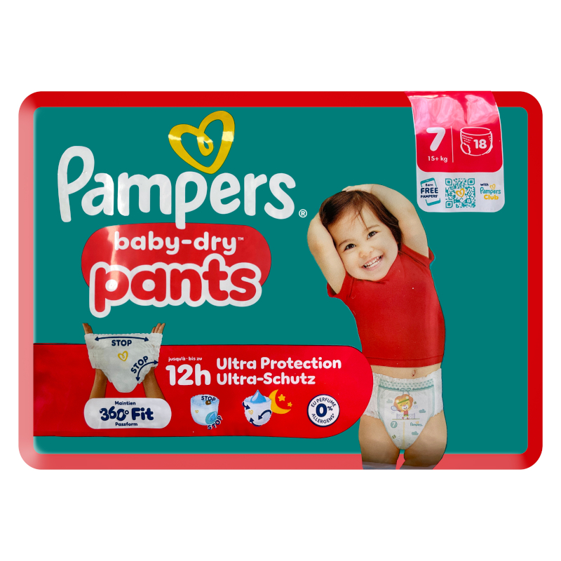 Preview: Vorderseite der Verpackung der Pampers Baby Dry Pants Größe 7.